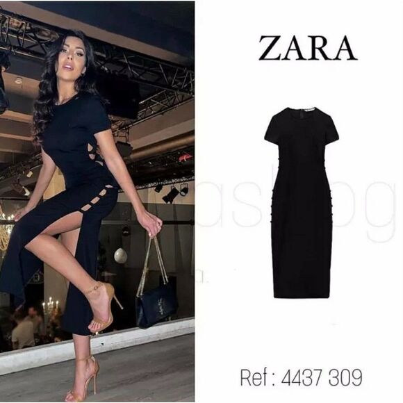 Black Cut Out Zara Dress New Small - Picture 2 of 10